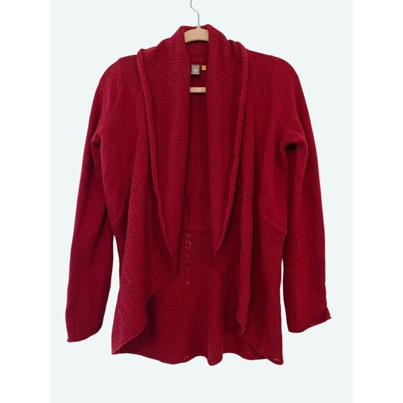 Anthropologie Knitted‎ Knotted Wool Blend Open Front Crochet Knit Cardigan S Red - Picture 1 of 7